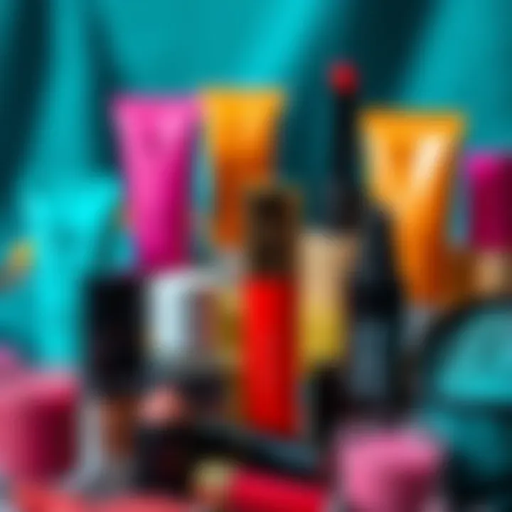 An array of Boom Cosmetics products showcasing vibrant colors and textures