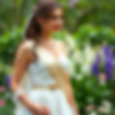 Elegant bride-to-be showcasing a sash in a beautiful garden setting
