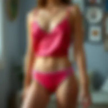 A fashionable ensemble featuring a vibrant camisole and coordinating panties.