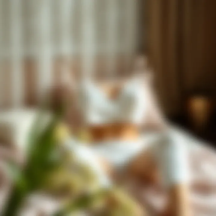 A serene setting with a beautifully arranged camisole and panty set.