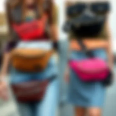 A collage showcasing the evolution of fanny packs over time