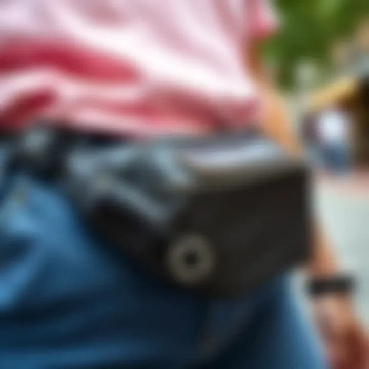 A close-up view of the functional features of a fanny pack