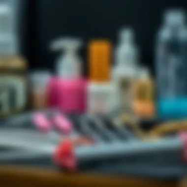 A close-up of a beautiful nail application kit with various tools and products.