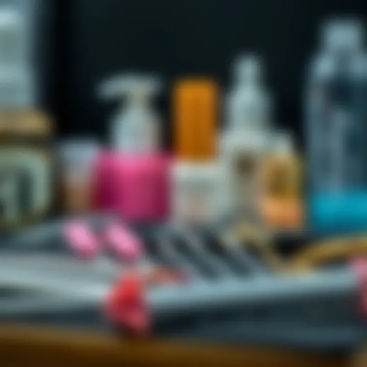 A close-up of a beautiful nail application kit with various tools and products.