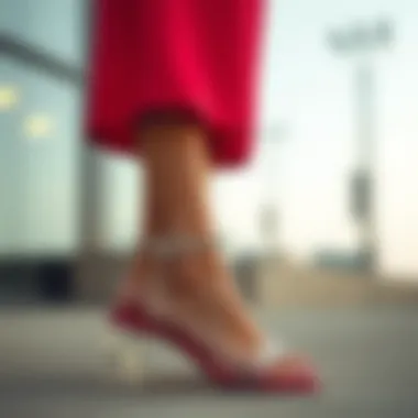 Trendy outfit ideas with clear small heel sandals