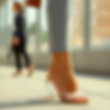 Stylish ensemble featuring clear small heel sandals