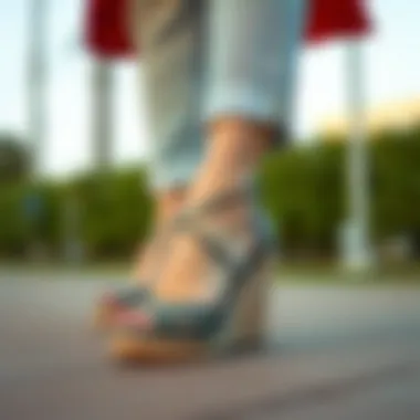Comfortable closed toe wedges showcased in a casual setting