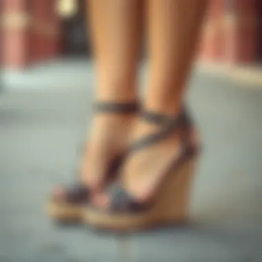 Trendy closed toe wedges paired with fashionable accessories