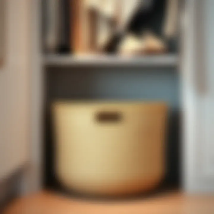 Stylish woven storage basket in a modern closet