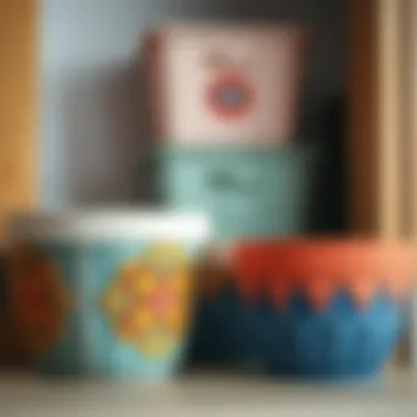 Vibrant decorative bins arranged in a stylish manner