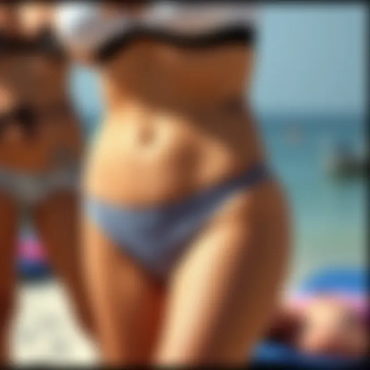 Chic High-Waisted Swimsuit Bottoms on Display Stylish high-waisted swimsuit bottoms in a beach setting