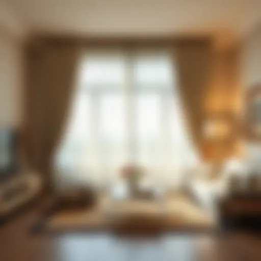 Elegant Living Room with Daisy Print Curtains Elegant living room showcasing daisy print curtains with natural light.