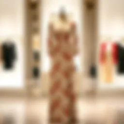 Elegant display of a ditsy floral split maxi dress on a mannequin