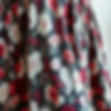 Close-up of the intricate fabric pattern of the maxi dress