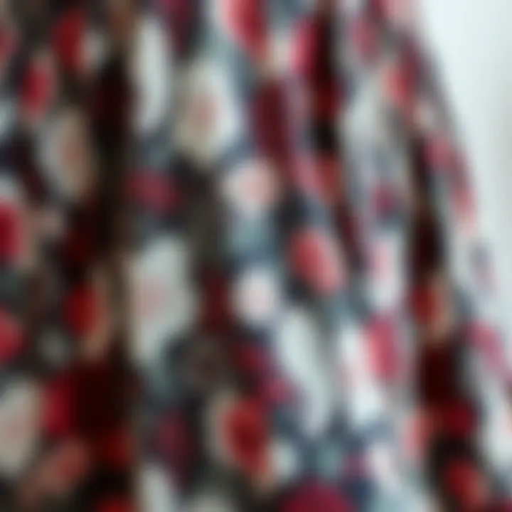 Close-up of the intricate fabric pattern of the maxi dress
