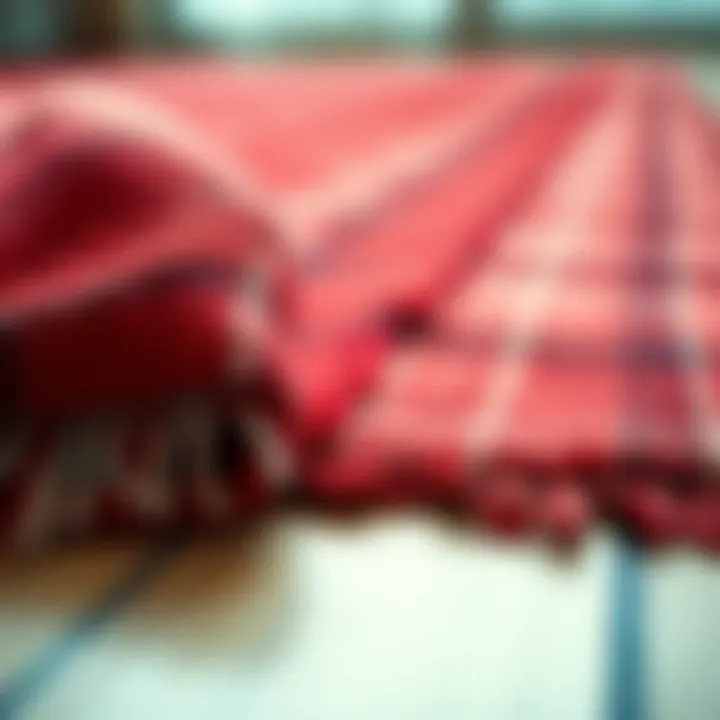 Close-up of a red buffalo plaid rug highlighting its intricate weaving and texture