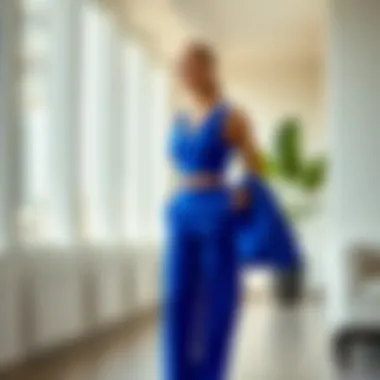 Contemporary Fashion Statement Fashionable royal blue outfit showcased in a modern setting