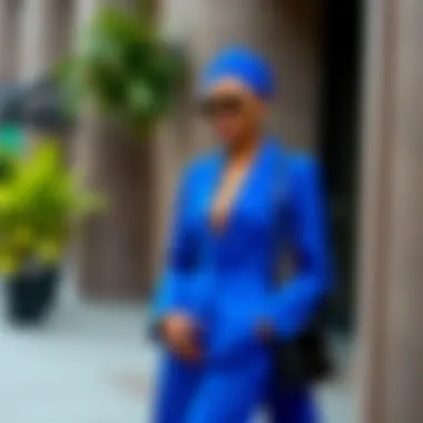 Stylish Royal Blue Ensemble Elegant royal blue two-piece pants set styled with accessories