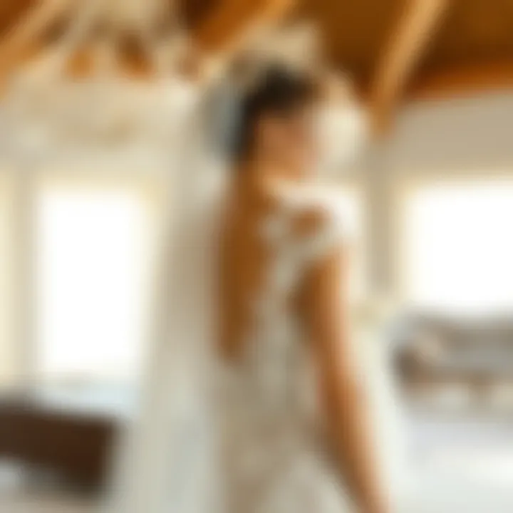 A stunning wedding dress featuring a floral embroidered overlay