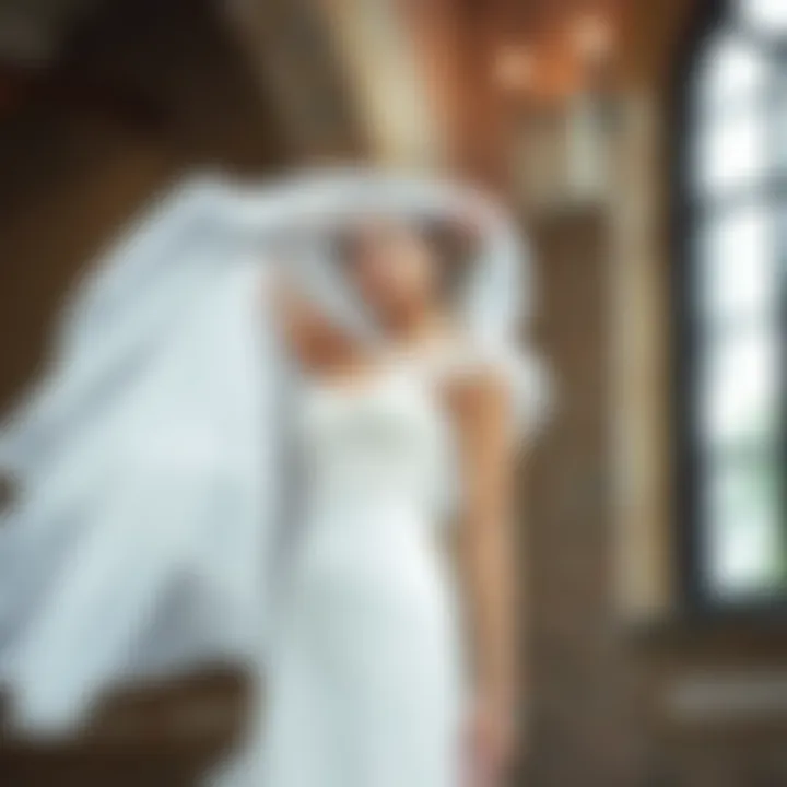 Modern wedding dress with a sheer overlay that creates a whimsical effect