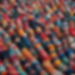 A close-up view of vibrant face socks featuring diverse artistic designs