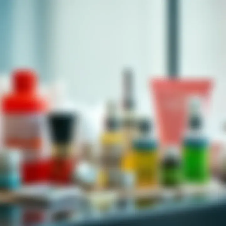 A well-organized display of care products for maintaining fake nose piercings