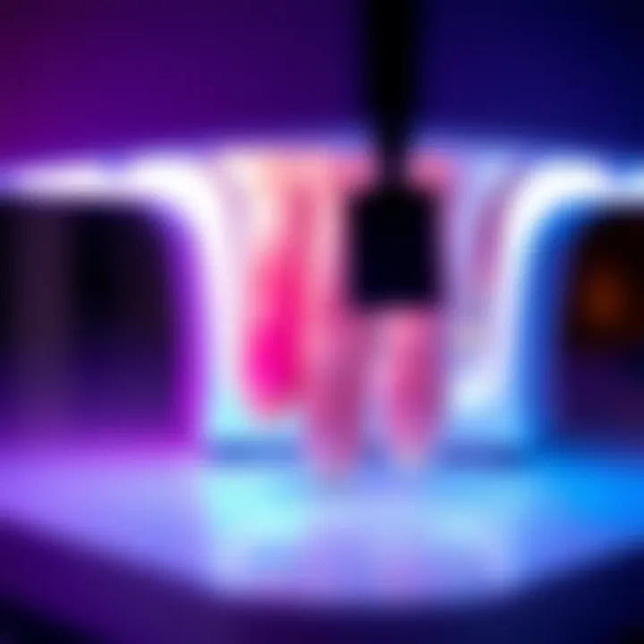 Close-up of UV lamp curing gel nail polish strips