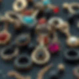 A collection of unique goth belly button rings showcasing intricate designs and materials