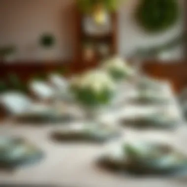 Stylish Dining Table with Green Floral Accents Dining table beautifully set with green floral placemats