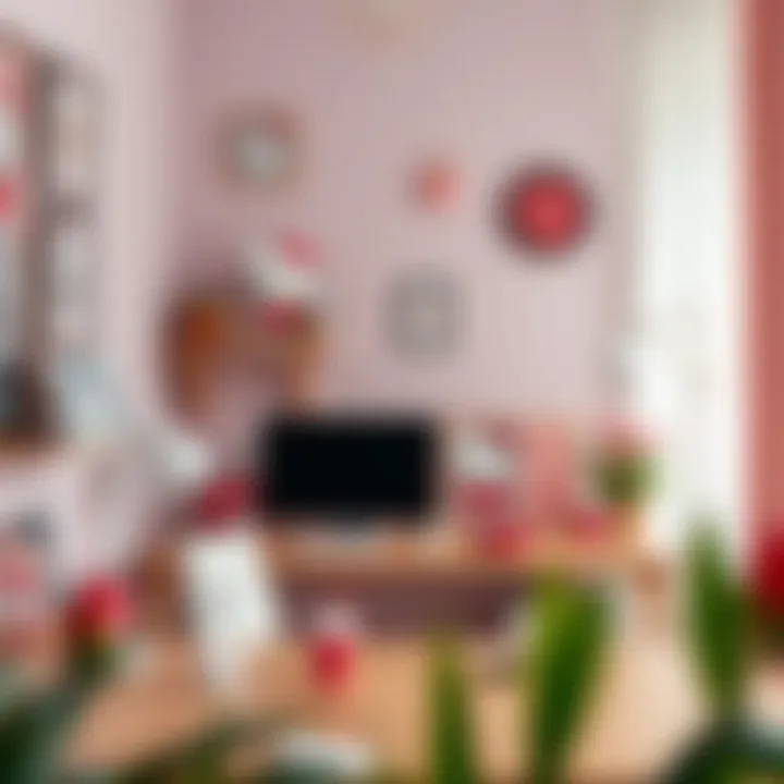 Stylish Hello Kitty themed workspace with decorative items