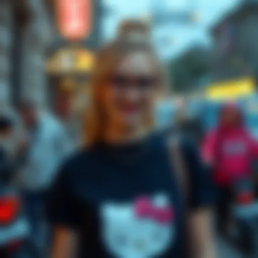 Chic adult wearing a stylish Hello Kitty shirt in a casual setting