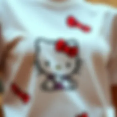 Close-up of a Hello Kitty shirt with intricate design details