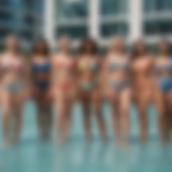 Diverse array of body types in high rise two piece bathing suits