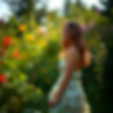 Charming flowy sun dress in a garden setting