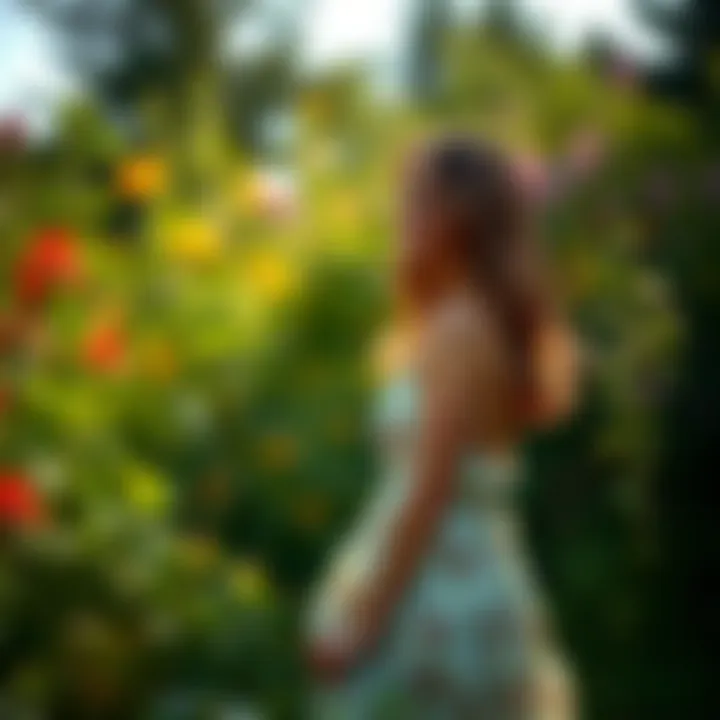 Charming flowy sun dress in a garden setting