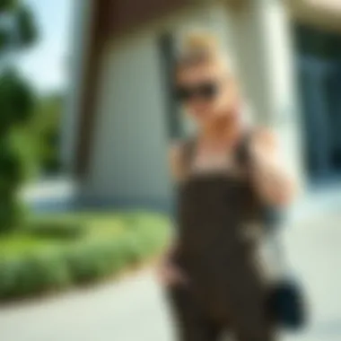 A well-styled outfit featuring leopard print overalls paired with accessories