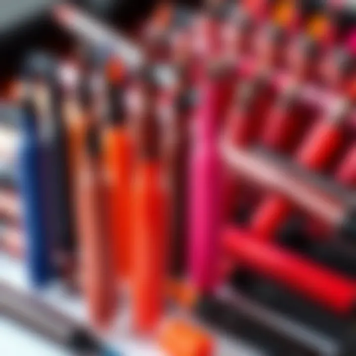 An artistically arranged selection of liquid eyeliners in vibrant shades.