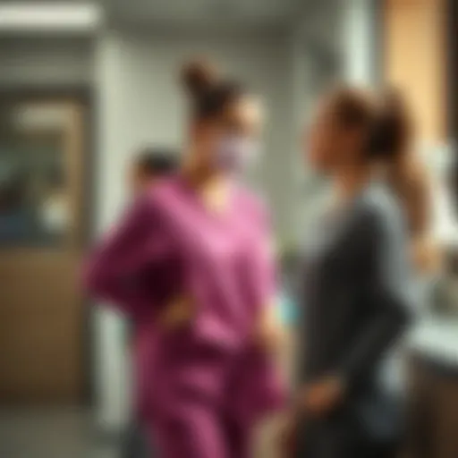 Elegant long sleeve scrubs in a modern healthcare setting