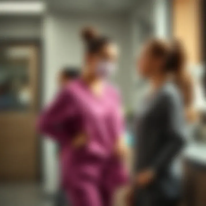 Elegant long sleeve scrubs in a modern healthcare setting