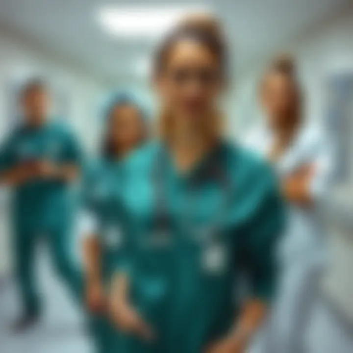 Healthcare professionals showcasing stylish long sleeve scrubs