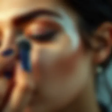 Aesthetic close-up of makeup application using stencils