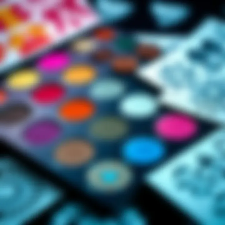 Colorful makeup palette with various stencil patterns