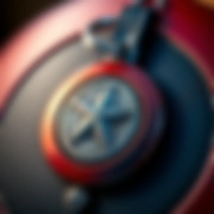 Close-up of a unique Captain America shield key chain emphasizing intricate design details.