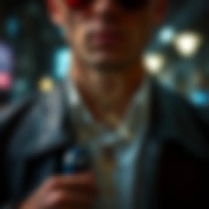 A stylish individual displaying a Marvel key chain as a fashion accessory.