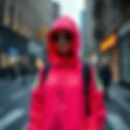 Vibrant neon tracksuit on a city street