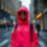 Vibrant Neon Tracksuit in Urban Setting Vibrant neon tracksuit on a city street