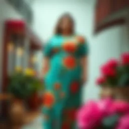 Elegant plus size dress showcasing vibrant floral patterns