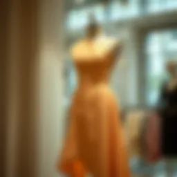 Elegant display of a one shoulder asymmetrical hem dress on a mannequin