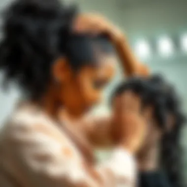 A stylist performing the installation of a passion twist lace wig with precision and care.