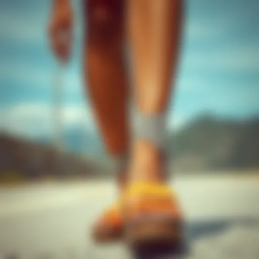 A stylish woman wearing platform sandals with elastic straps, showcasing their versatility.